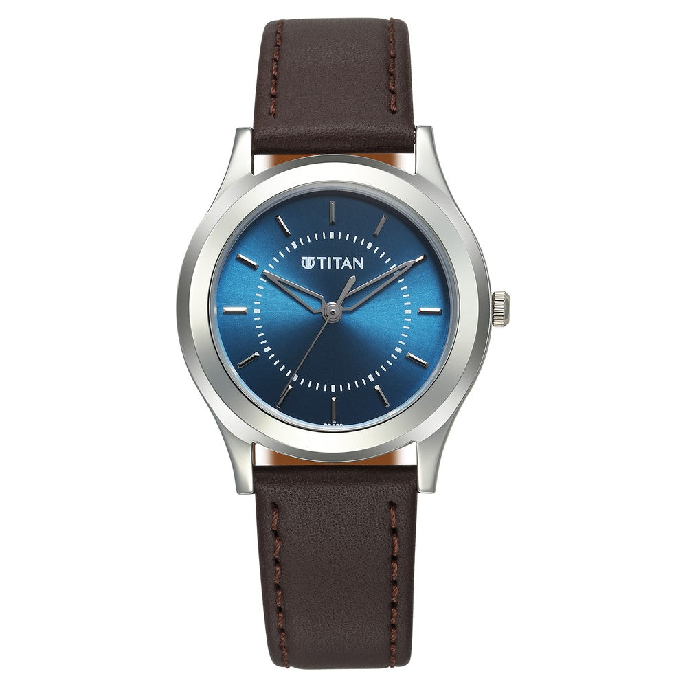 Titan Karishma Zing Quartz Analog Blue Dial Leather Strap Watch for Me