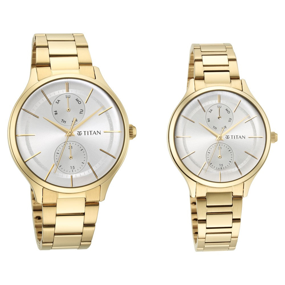 Titan Bandhan Silver Dial Multi Stainless Steel Strap watch for Couple