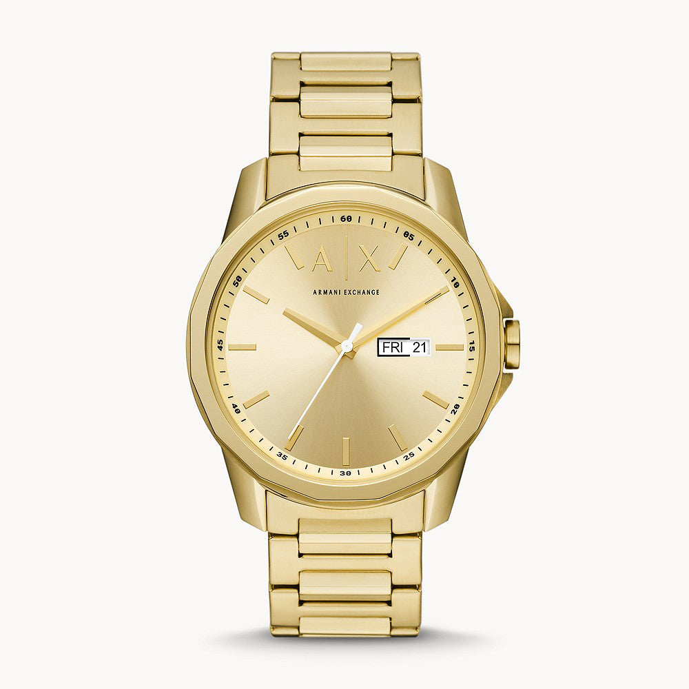 Armani Exchange Men's Three-Hand Day-Date Gold-Tone Stainless Steel Wa