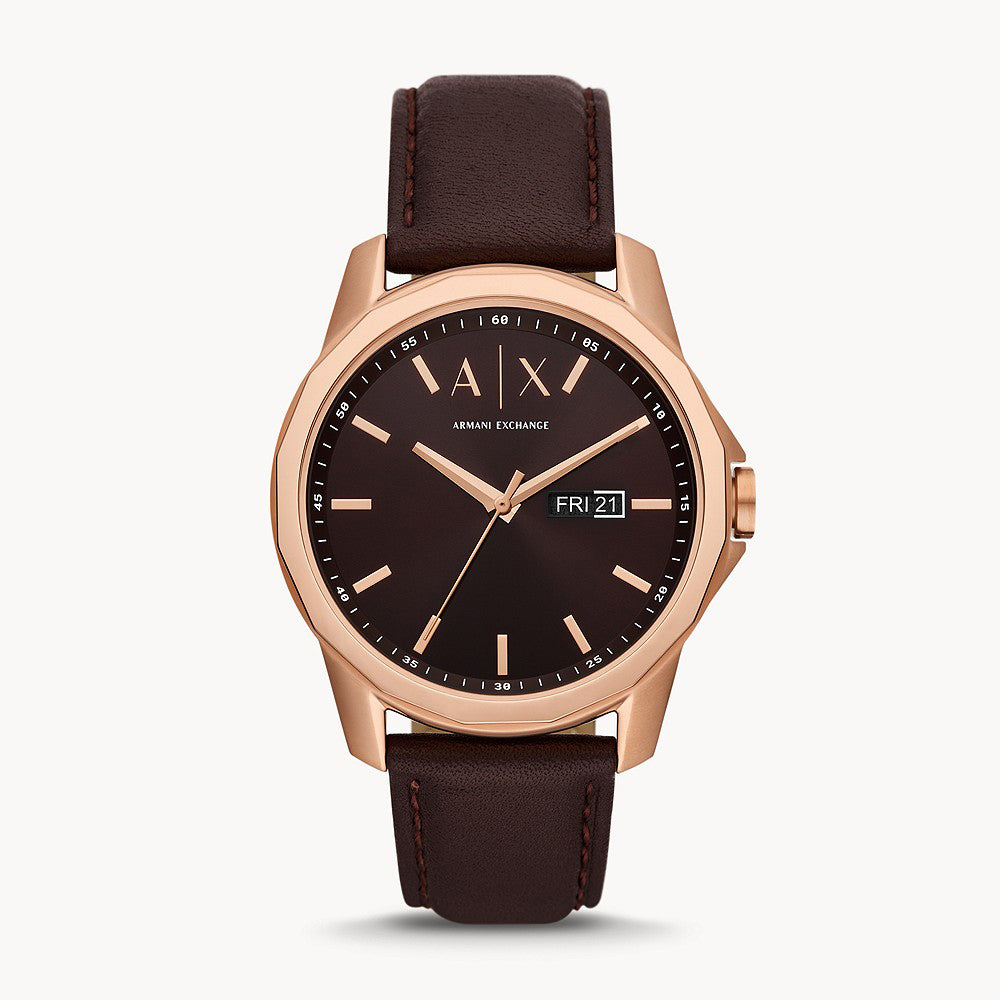 Armani exchange brown leather watch best sale