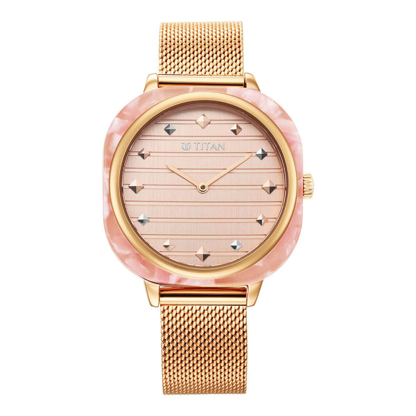 Titan Glitz Rose Gold Dial Analog Watch for Men with Metal & Plastic Strap