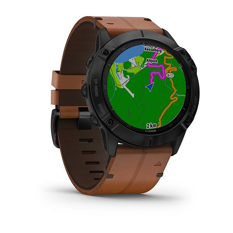 Garmin Fenix 6X Pro And Sapphire Editions Leather Brown Strap Full Color Display Dial Watch - 010-02157-14