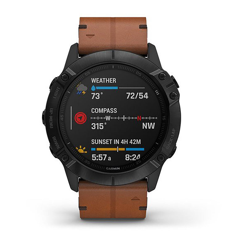 Garmin Fenix 6X Pro And Sapphire Editions Leather Brown Strap Full Color Display Dial Watch - 010-02157-14