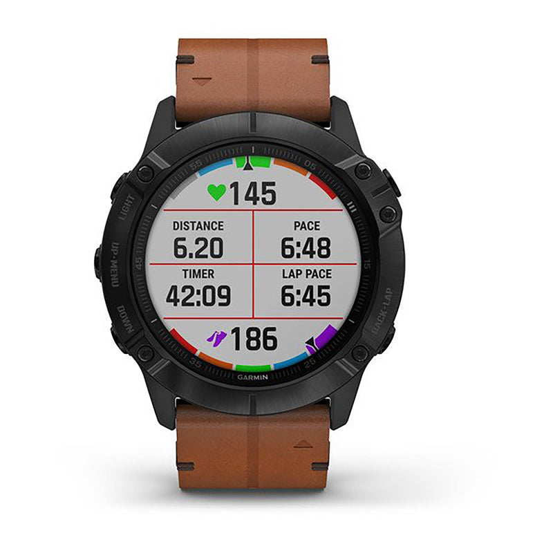 Garmin Fenix 6X Pro And Sapphire Editions Leather Brown Strap Full Color Display Dial Watch - 010-02157-14