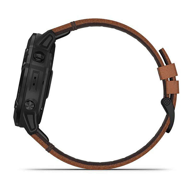 Garmin Fenix 6X Pro And Sapphire Editions Leather Brown Strap Full Color Display Dial Watch - 010-02157-14