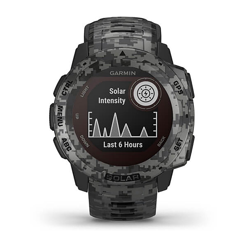 Garmin Instinct Solar Camo Edition Silicone Graphite Camo Strap Full Color Display Dial Watch - 010-02293-05