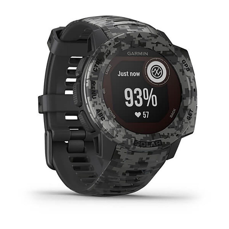 Garmin Instinct Solar Camo Edition Silicone Graphite Camo Strap Full Color Display Dial Watch - 010-02293-05