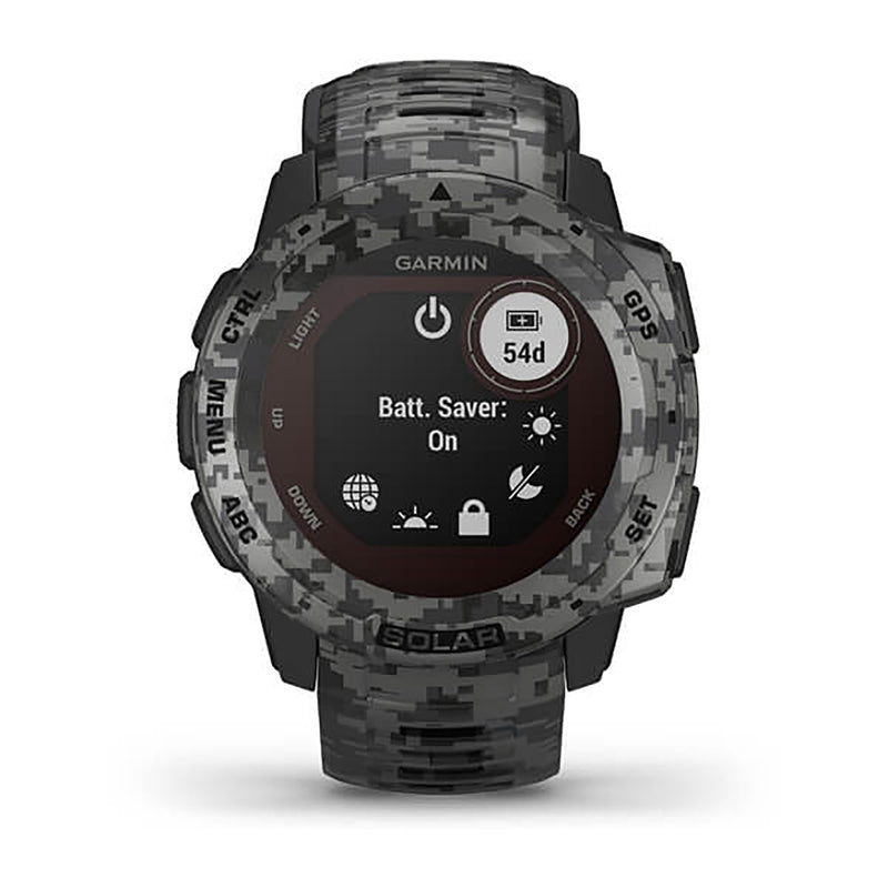 Garmin Instinct Solar Camo Edition Silicone Graphite Camo Strap Full Color Display Dial Watch - 010-02293-05