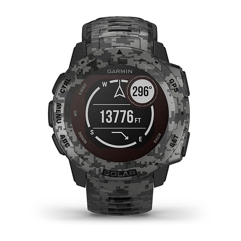 Garmin Instinct Solar Camo Edition Silicone Graphite Camo Strap Full Color Display Dial Watch - 010-02293-05