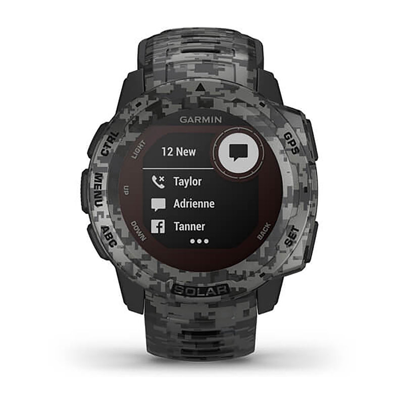 Garmin Instinct Solar Camo Edition Silicone Graphite Camo Strap Full Color Display Dial Watch - 010-02293-05