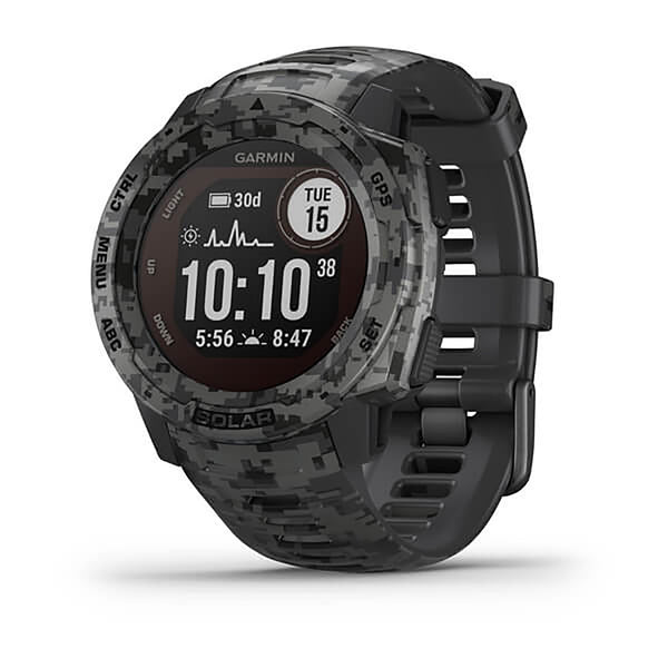 Garmin Instinct Solar Camo Edition Silicone Graphite Camo Strap Full Color Display Dial Watch - 010-02293-05