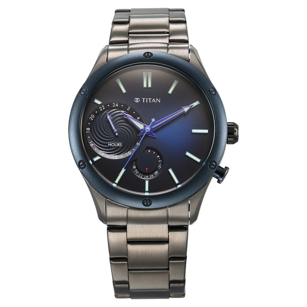 Titan Stellar Quartz Multifunction Blue Dial Stainless Steel Strap Watch for Men