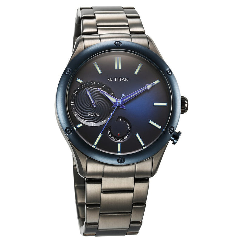 Titan Stellar Quartz Multifunction Blue Dial Stainless Steel Strap Watch for Men