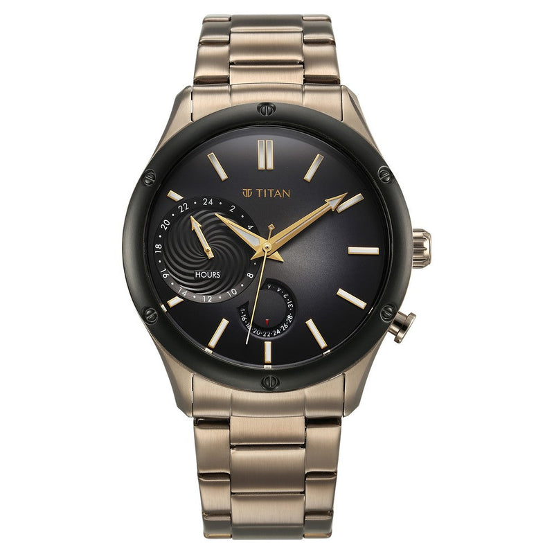 Titan Stellar Quartz Multifunction Brown Dial Stainless Steel Strap Watch for Men