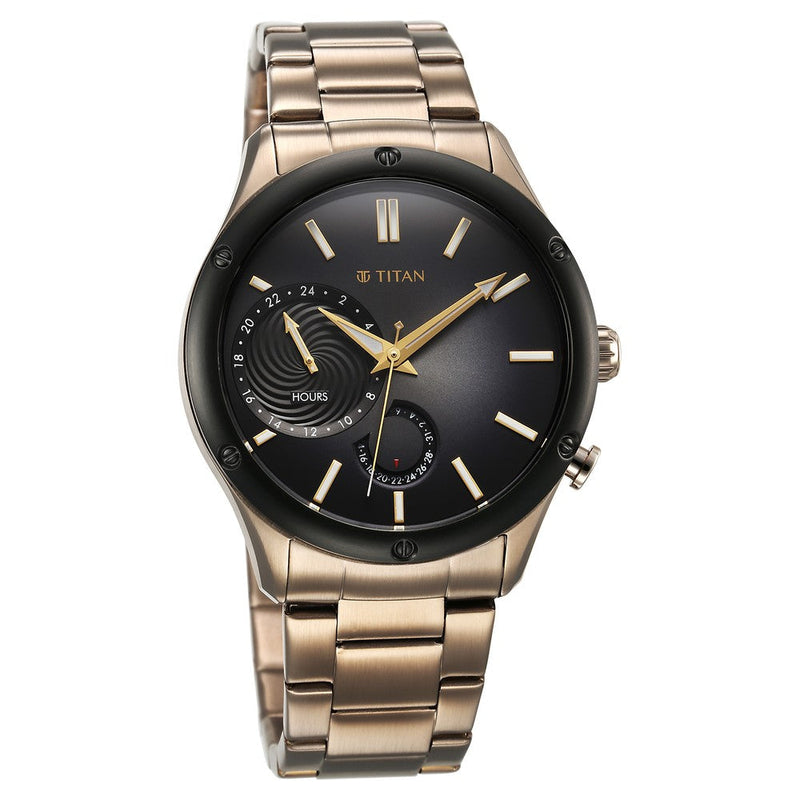 Titan Stellar Quartz Multifunction Brown Dial Stainless Steel Strap Watch for Men