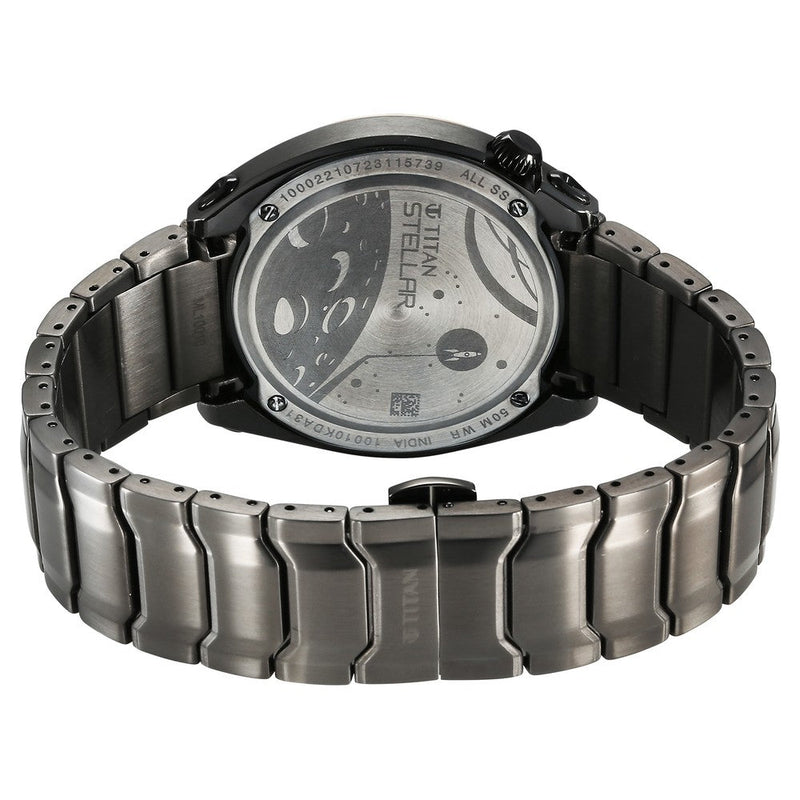 Titan Stellar Quartz Multifunction Black Dial Stainless Steel Strap Watch for Men