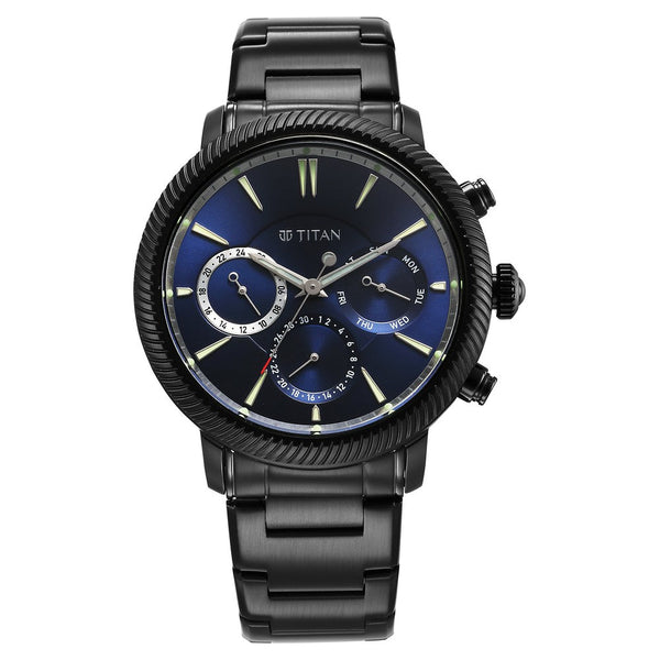 Titan Stellar Quartz Multifunction Blue Dial Stainless Steel Strap Watch for Men