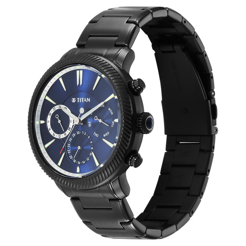 Titan Stellar Quartz Multifunction Blue Dial Stainless Steel Strap Watch for Men