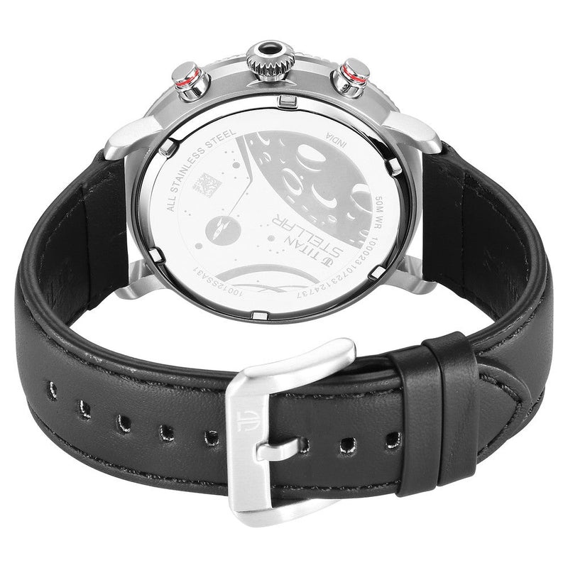 Titan Stellar Quartz Multifunction Black Dial Leather Strap Watch for Men