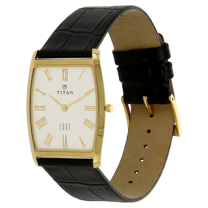 Titan Edge Silver Tonneau Dial Analog Leather Strap watch for Men