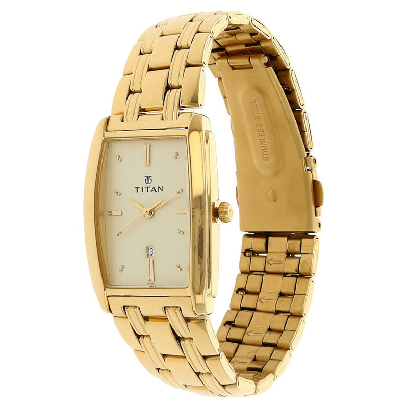 Titan Quartz Analog with Date Champagne Dial Stainless Steel Strap Watch for Men