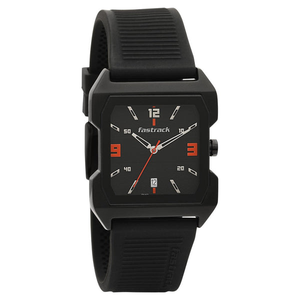 Fastrack Hitlist Quartz Analog with Date Black Dial PU Strap Watch for Guys