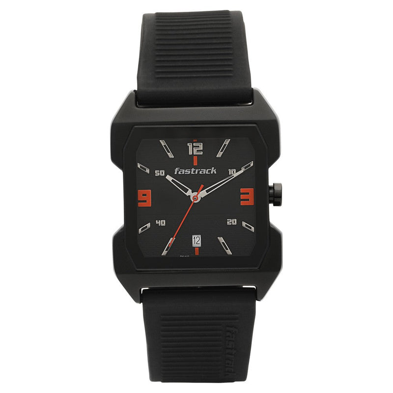 Fastrack Hitlist Quartz Analog with Date Black Dial PU Strap Watch for Guys