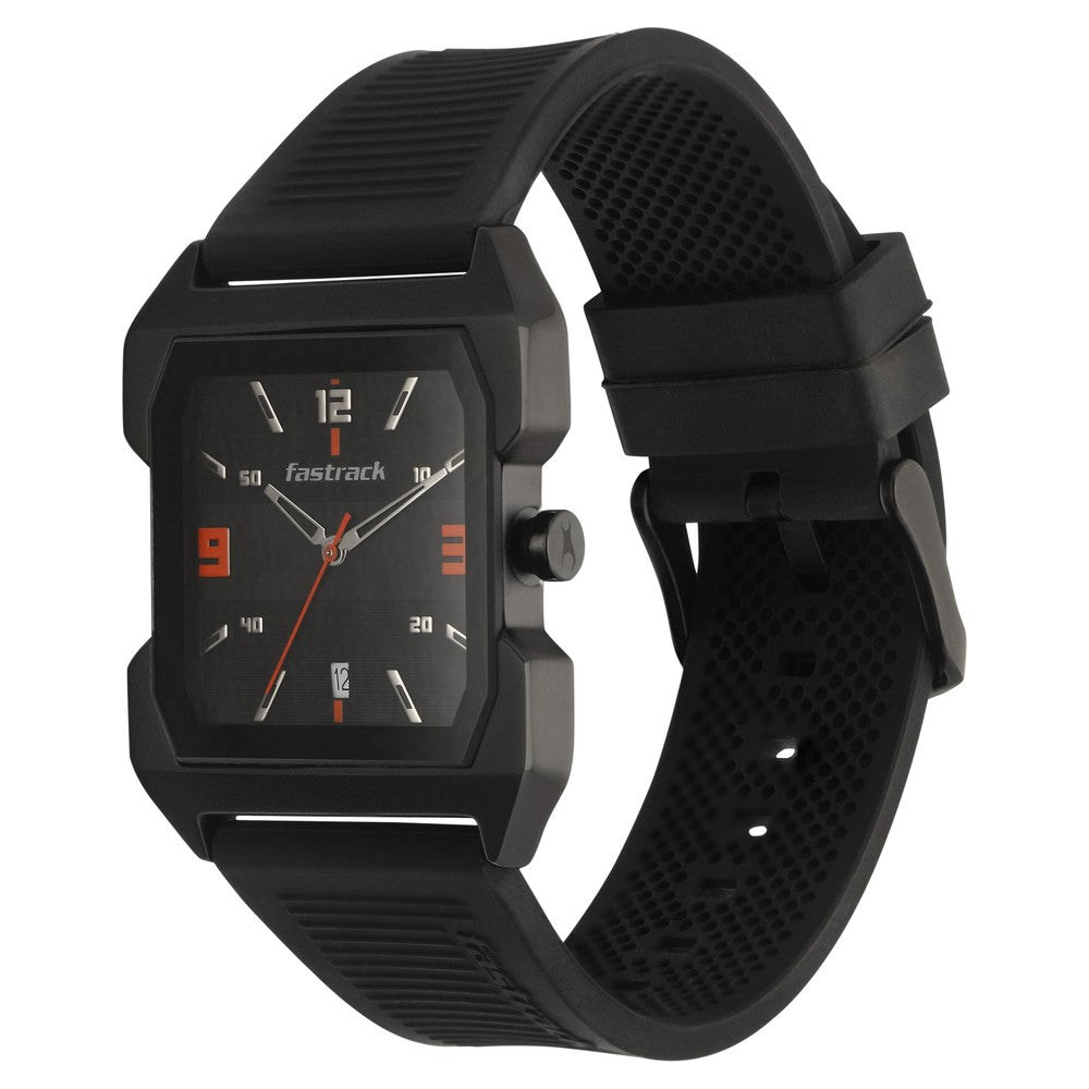 Fastrack Hitlist Quartz Analog with Date Black Dial PU Strap Watch for