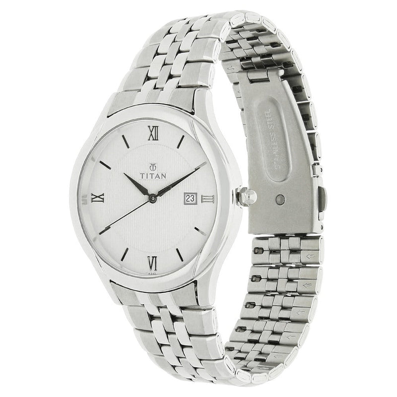 Titan Quartz Analog with Date Silver Dial Stainless Steel Strap Watch for Men