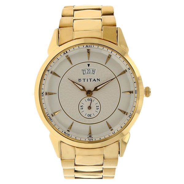 Titan Quartz Analog with Date Silver Dial Stainless Steel Strap Watch for Men