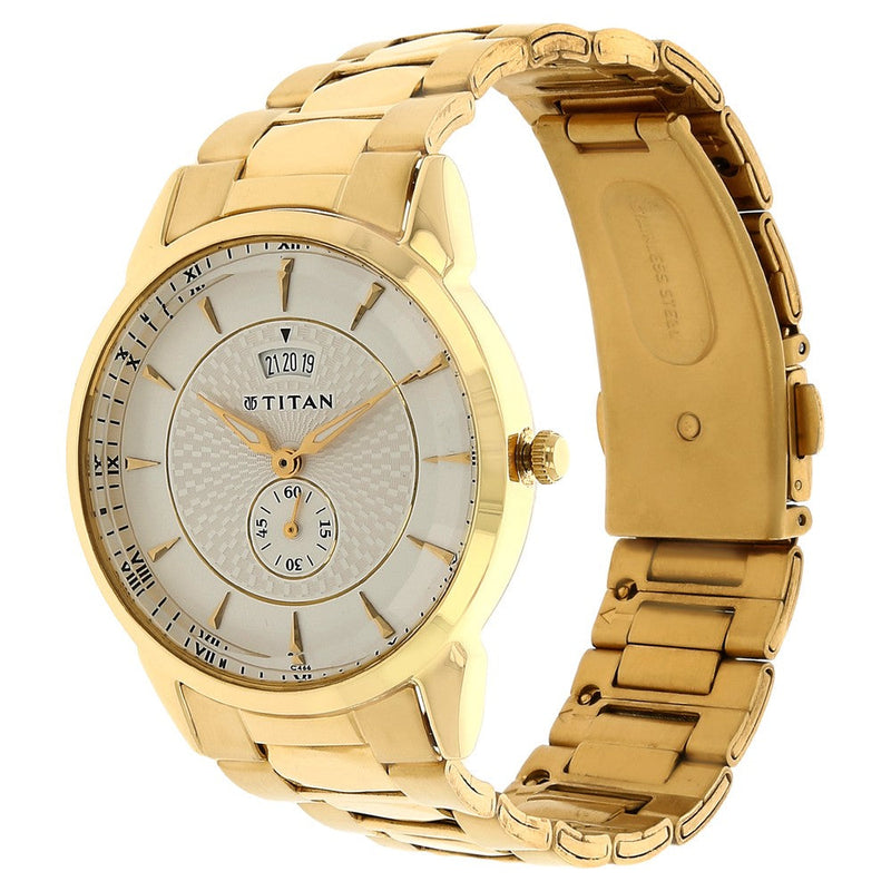 Titan Quartz Analog with Date Silver Dial Stainless Steel Strap Watch for Men