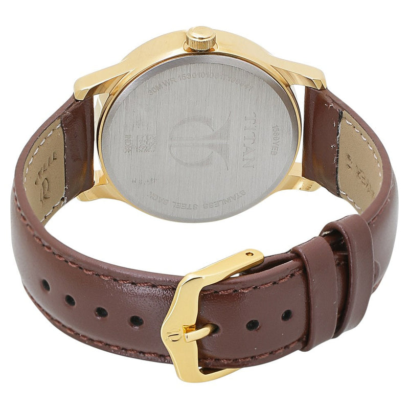 Titan Champagne Dial Analog Day and Date Leather Strap watch for Men