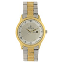 Titan Quartz Analog with Day and Date Champagne Dial Stainless Steel Strap Watch for Men