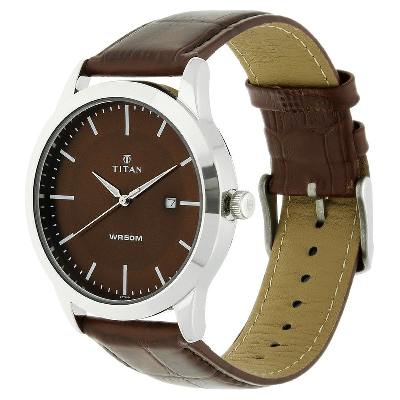 Titan Quartz Analog with Date Brown Dial Leather Strap Watch for Men