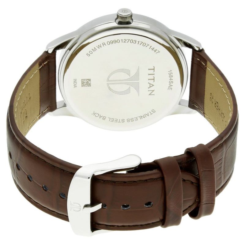 Titan Quartz Analog with Date Brown Dial Leather Strap Watch for Men