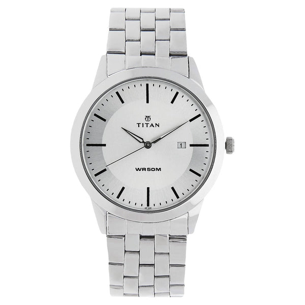 Titan Quartz Analog with Date White Dial Stainless Steel Strap Watch for Men