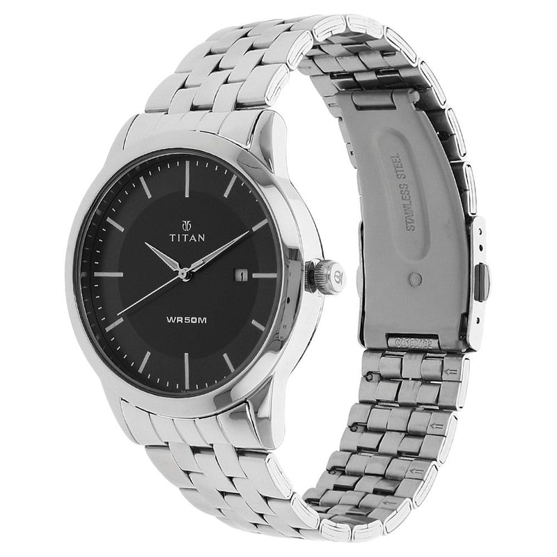 Titan Quartz Analog with Date Anthracite Dial Stainless Steel Strap Watch for Men