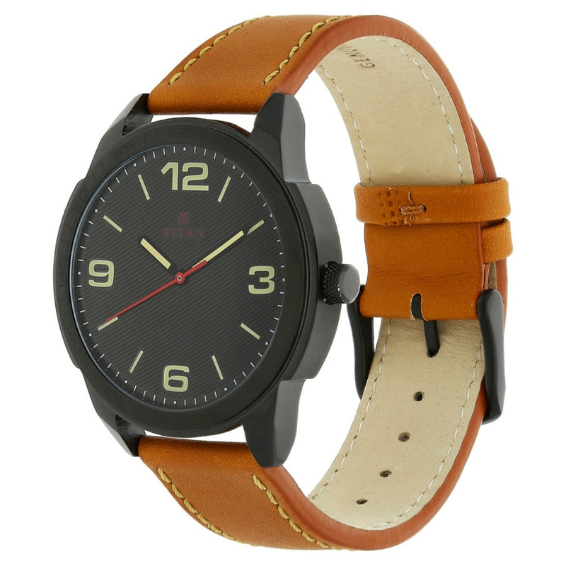 Titan Quartz Analog Black Dial Leather Strap Watch for Men