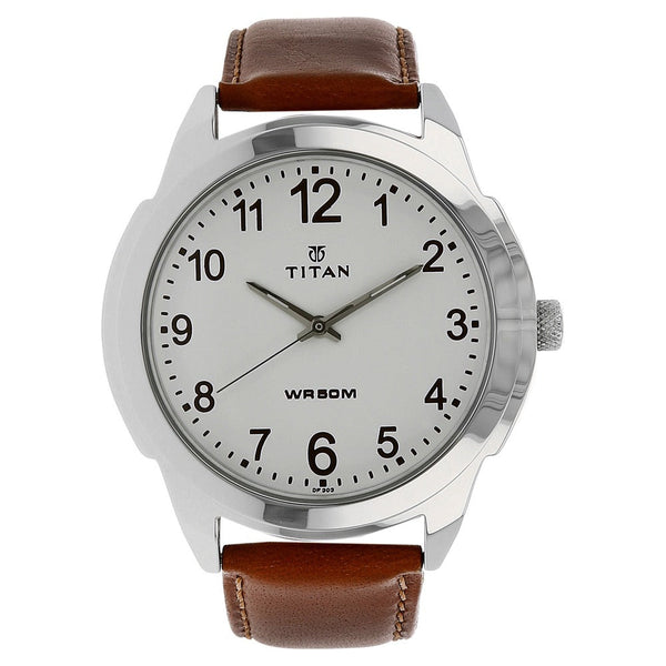 Titan Quartz Analog White Dial Leather Strap Watch for Men