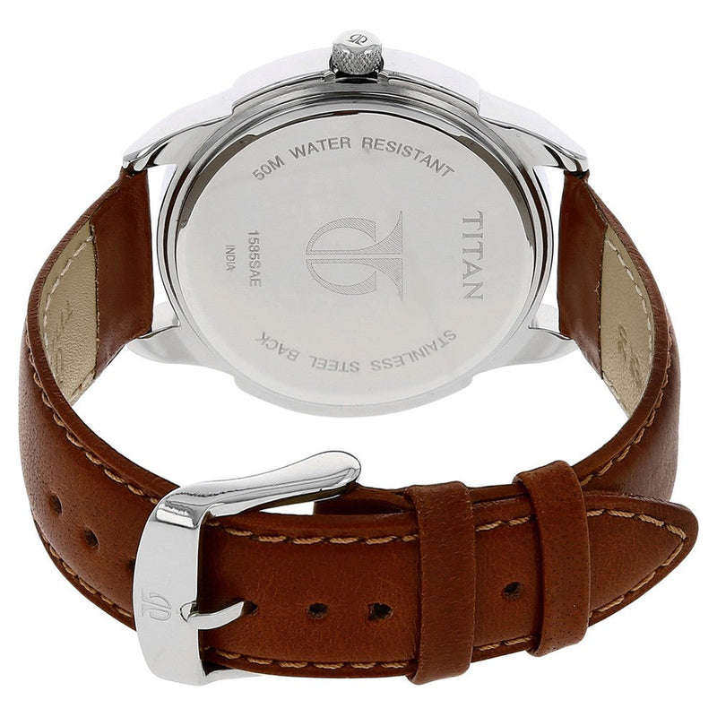 Titan Quartz Analog White Dial Leather Strap Watch for Men