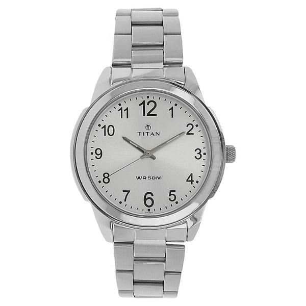 Titan Analog White Dial Quartz Metal Strap watch for Men