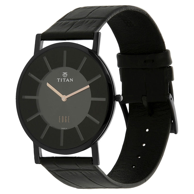 Titan Quartz Analog Black Dial Leather Strap Watch for Men