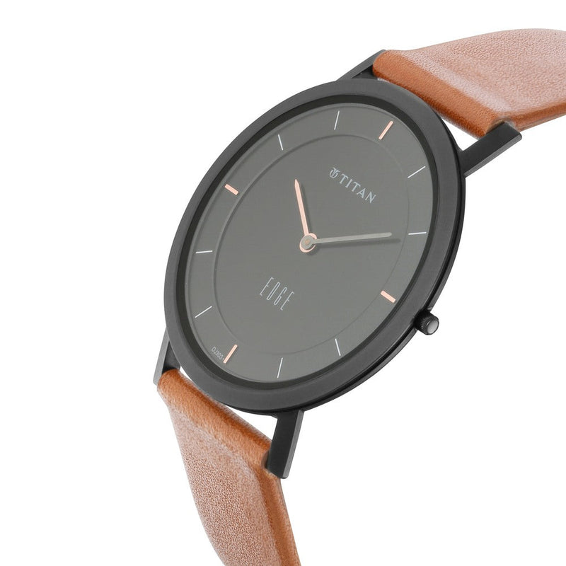 Titan Quartz Analog Black Dial Leather Strap Watch for Men