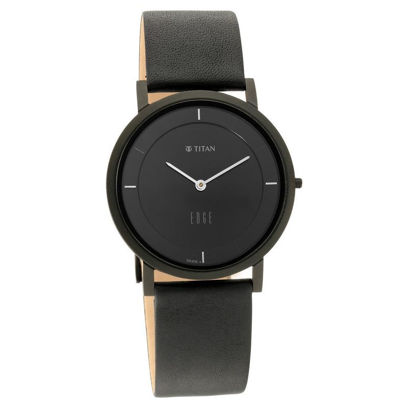 Titan Edge Black Dial Quartz Leather Strap Watch for Men