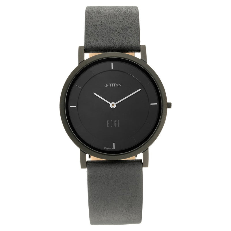 Titan Edge Black Dial Quartz Leather Strap Watch for Men