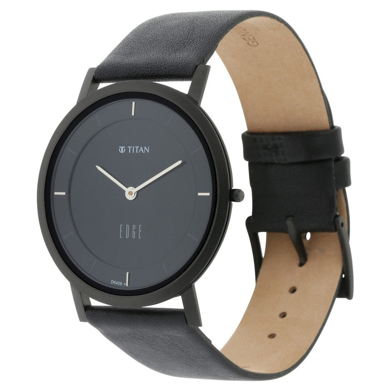 Titan Edge Black Dial Quartz Leather Strap Watch for Men