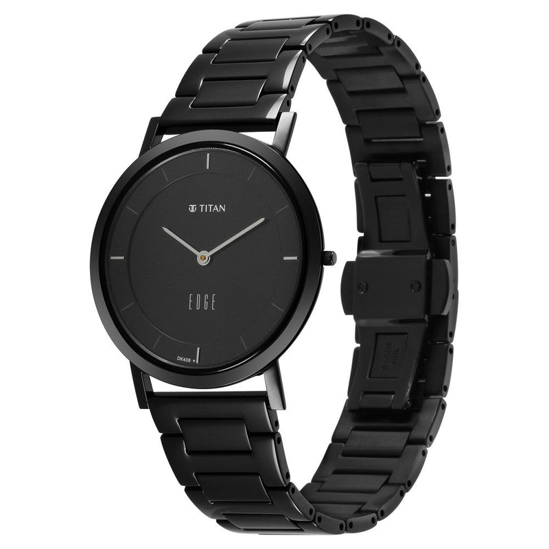 Titan Quartz Analog Black Dial Stainless Steel Strap Watch for Men