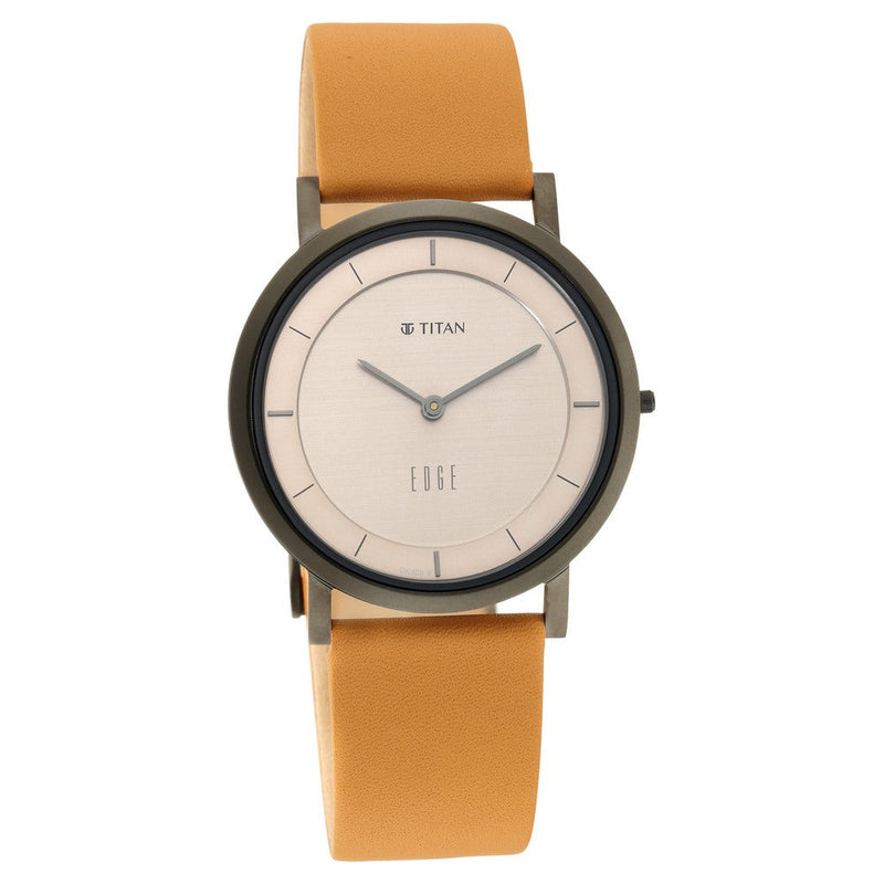 Titan Edge Beige Dial Analog Leather Strap watch for Men