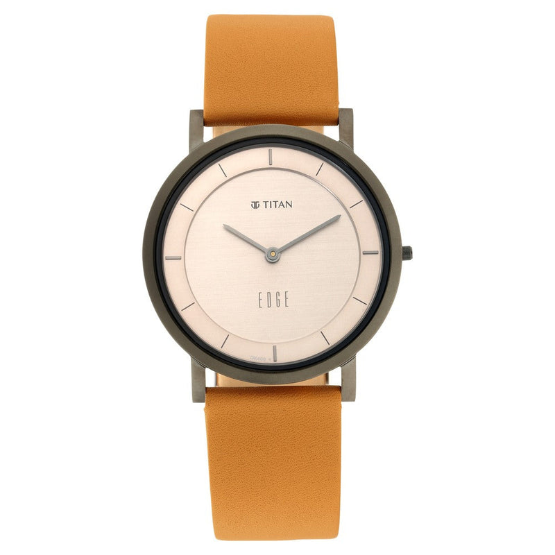 Titan Edge Beige Dial Analog Leather Strap watch for Men