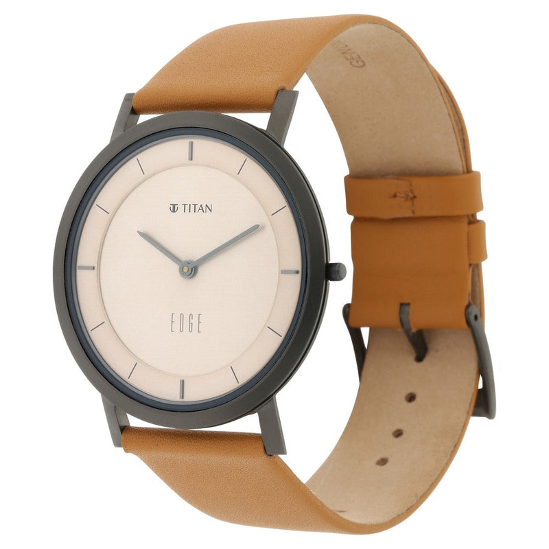 Titan Edge Beige Dial Analog Leather Strap watch for Men